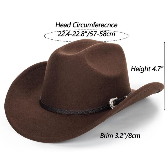 8745 Western Felt Cowboy Cowgirl Hat- Wide Brim Panama Jazz Fedora Hat